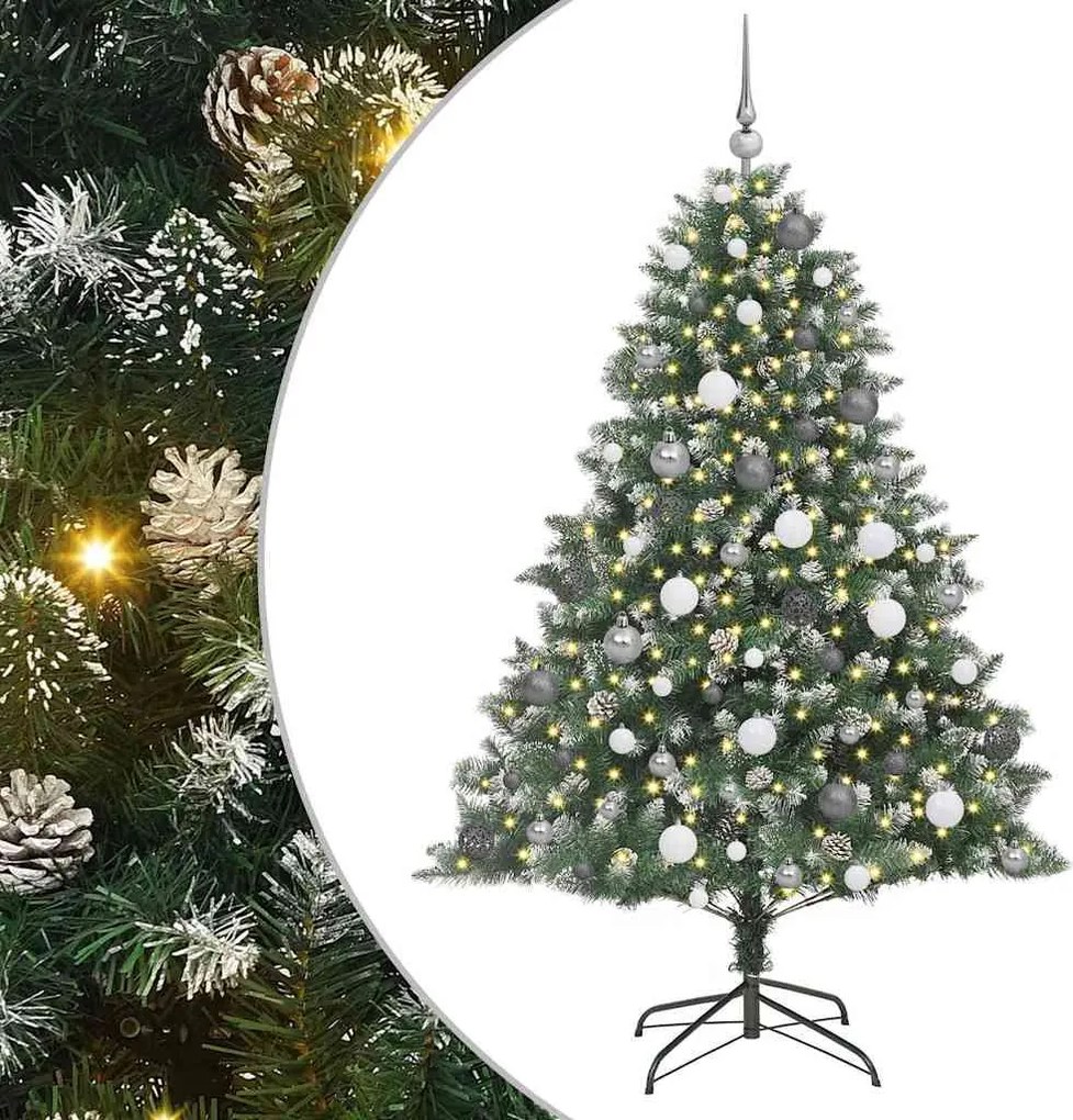 vidaXL Mű karácsonyfa 300 LED-del Zöld 180 cm PVC és Műanyag és Acél
