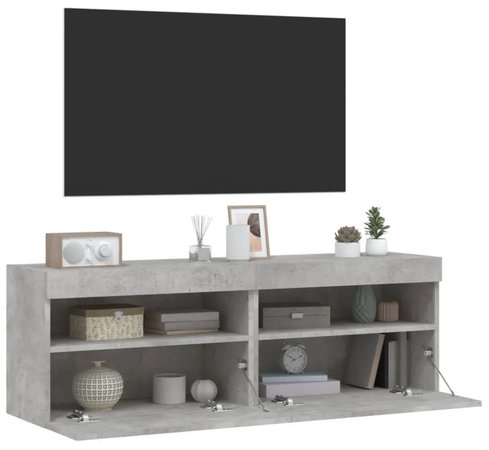 2 db betonszürke fali TV-szekrény LED-del 60x30x40 cm