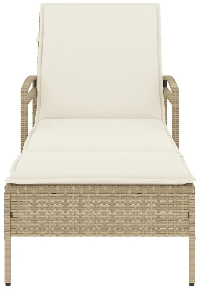Bézs polyrattan napozóágy párnával 63x200x81 cm