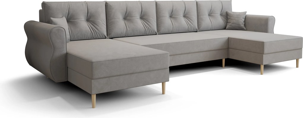 AKCIÓ Kinyitható U alakú ülőgarnitúra SILVIANO 300x140 cm, szürke + 2 díszpárna INGYENES II. osztály