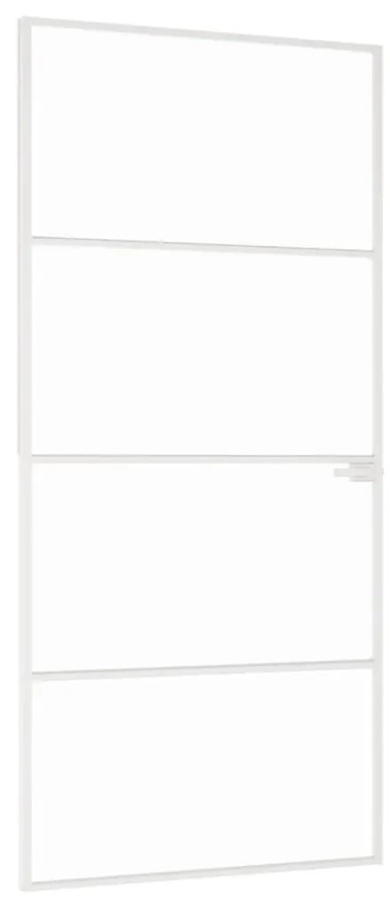 Fehér edzett üveg és alumínium vékony beltéri ajtó 93x201,5 cm