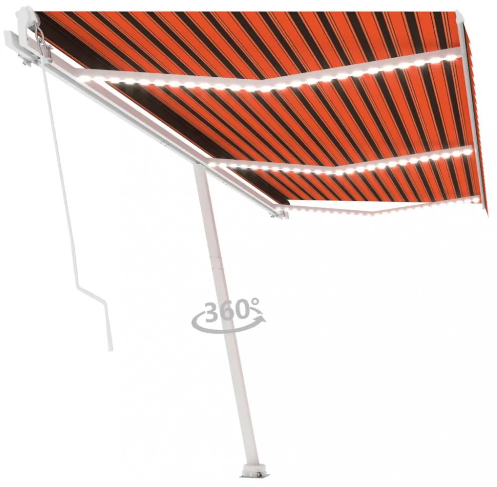 narancs és barna kézzel kihúzható LED-es napellenző 600x300 cm
