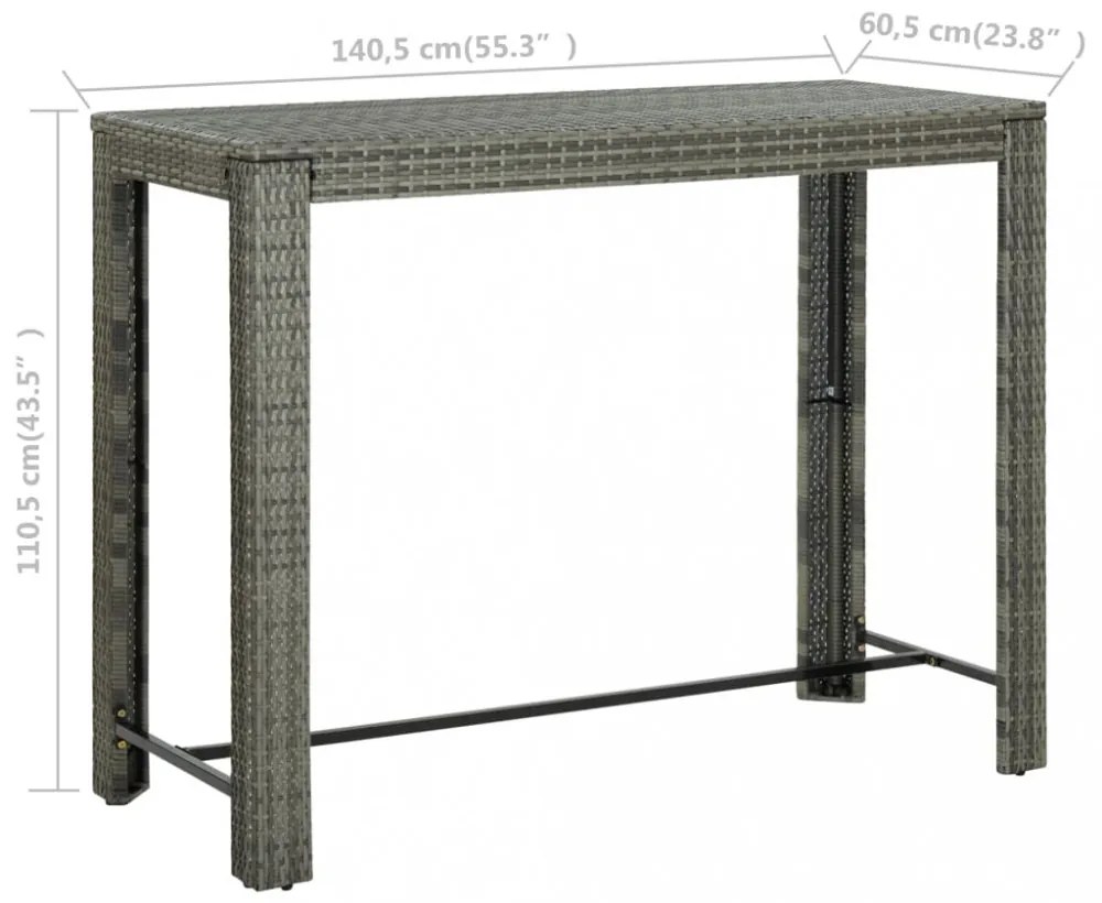 szürke polyrattan kerti bárasztal 140,5 x 60,5 x 110,5 cm