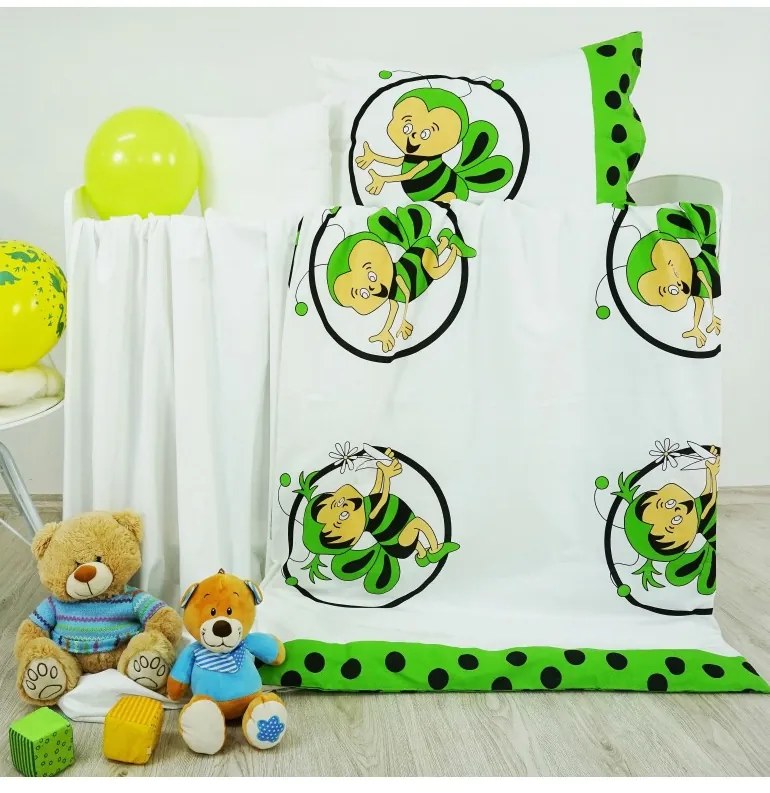 EMI zöld-fehér méhecskés pamut gyermek ágyneműhuzat, A standard egyszemélyes ágy szett tartalma: 1x 140x200 + 1x 70x90