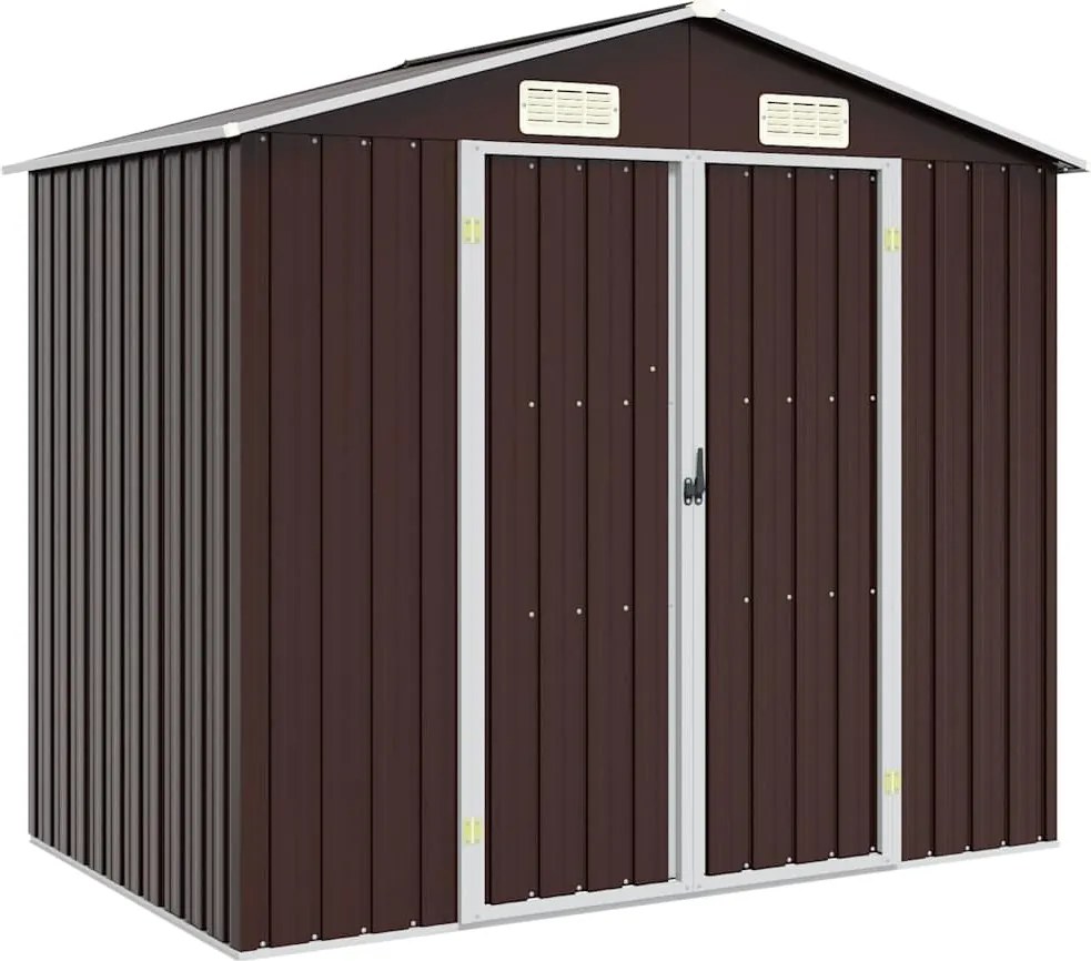 vidaXL barna horganyzott acél kerti fészer 205 x 129 x 183 cm