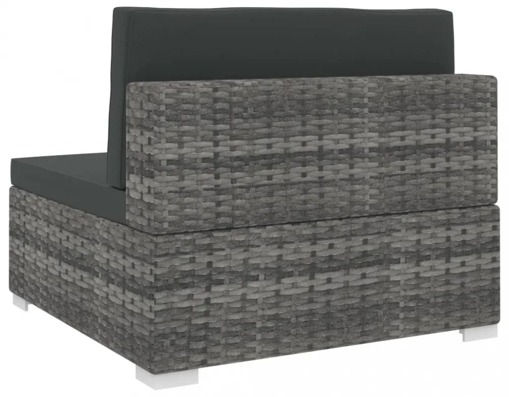 1 db szürke polyrattan moduláris középső kanapé párnákkal