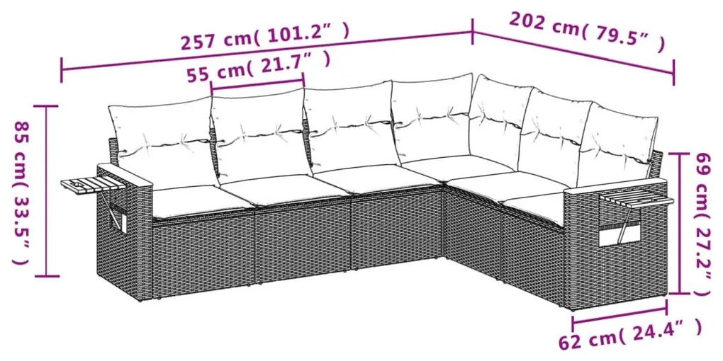 6 részes fekete polyrattan kerti ülőgarnitúra párnákkal