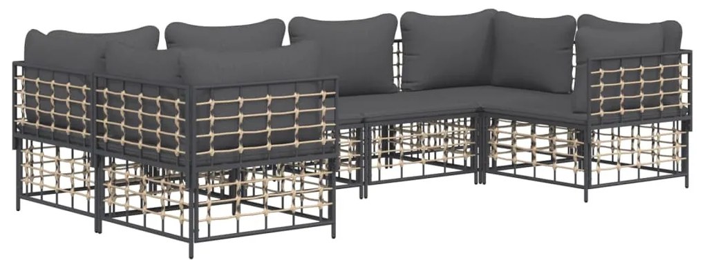 6 részes antracitszürke polyrattan kerti ülőgarnitúra párnákkal