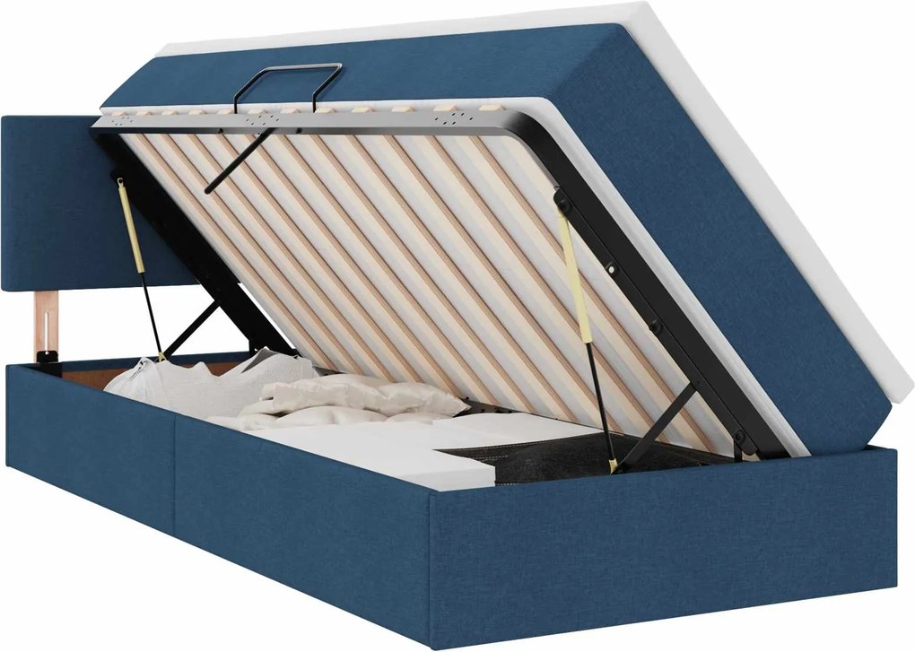 vidaXL Ágy tárolóval és matraccal matracmal Kék 100 x 200 cm Faanyag