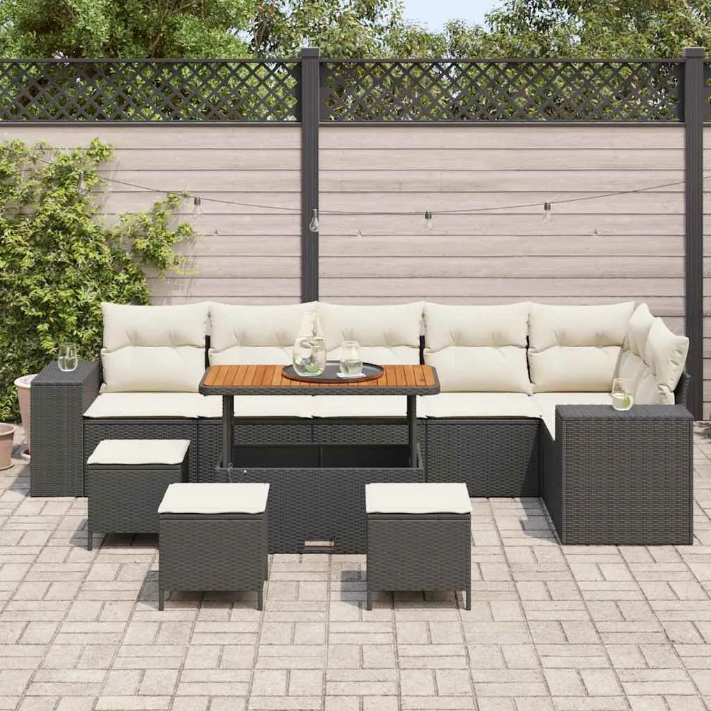 Kerti Kanapé Szett 10 pcs Fekete és Krém 110 x 55 x 71 cm