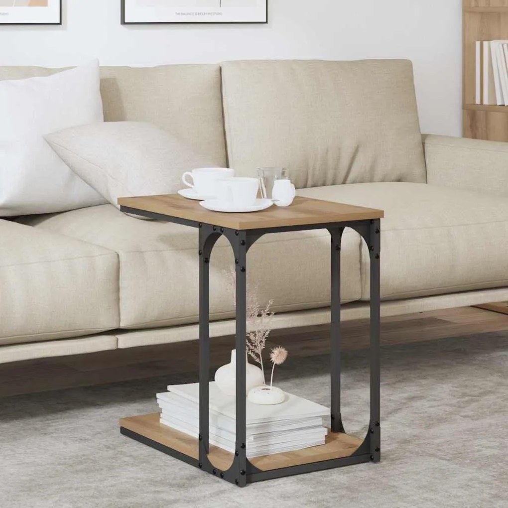 Oldal asztal polcokkal kézműves tölgy 50 x 35 x 52 cm Faanyag