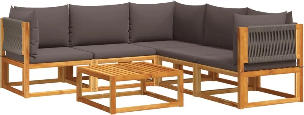 vidaXL 6 darabos kerti kanapégarnitúra párnákkal, akácfa és kötél