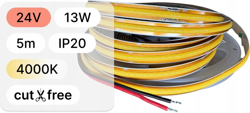 5mb Led Szalag 24V Cob 13W 528LED 4000K free cut vágva bárhol