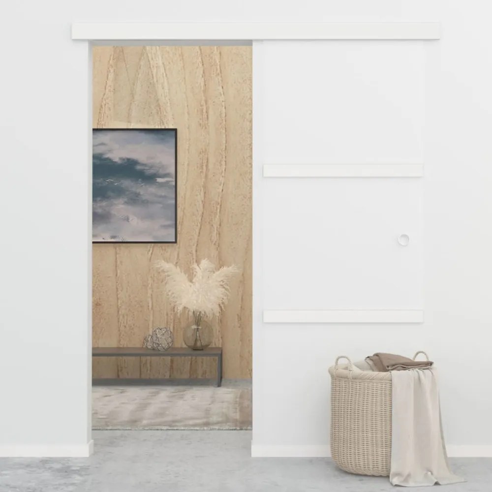 ezüst ESG üveg és alumínium tolóajtó puha ütközőkkel 76x205 cm