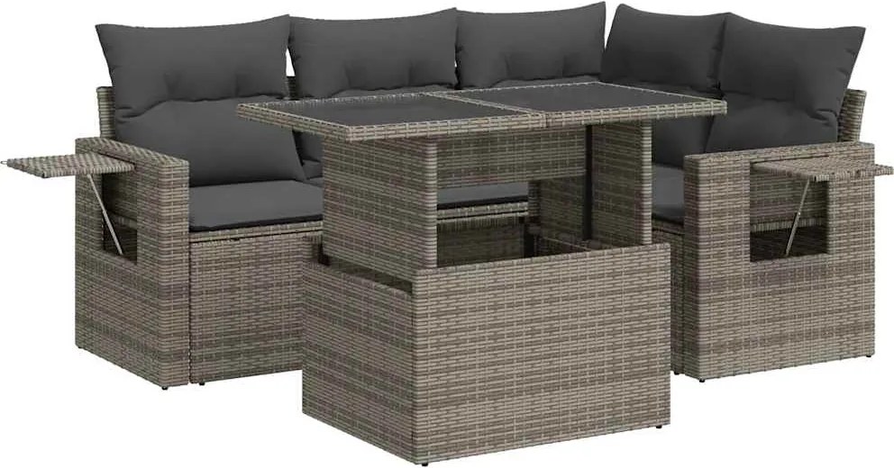 vidaXL 5 részes szürke polyrattan kerti ülőgarnitúra párnákkal