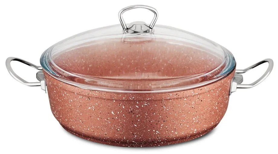 Classic rózsaszín alacsony alumínium edény fedővel, ø 26 cm - Güral Porselen