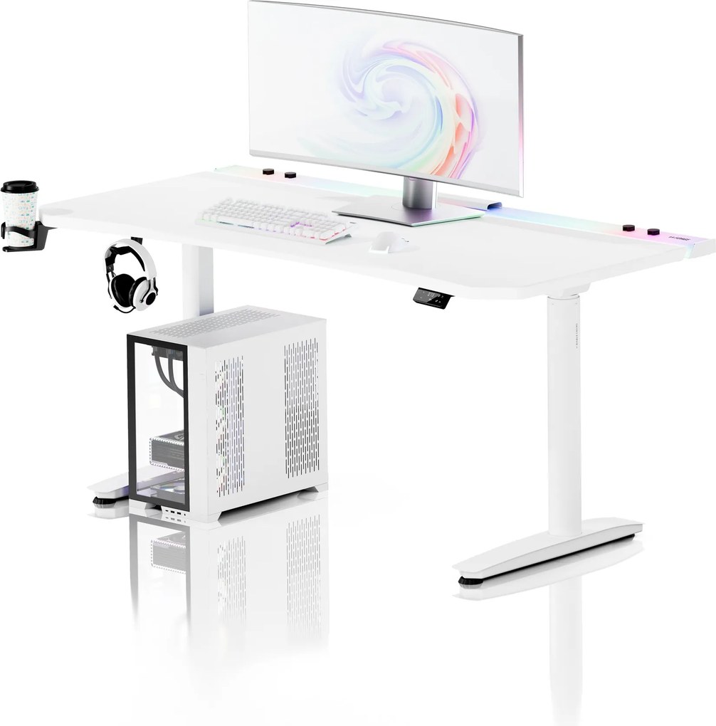 Elektromos RGB gamingasztal tartókkal, fehér, 160 cm: Diablo X-Forge 1600
