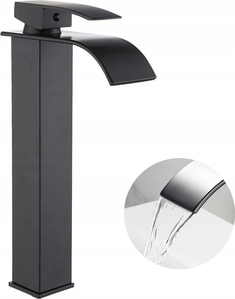 Mosdó Csaptelep Acél Magas Fekete Matt Asztali Vízesés Álló