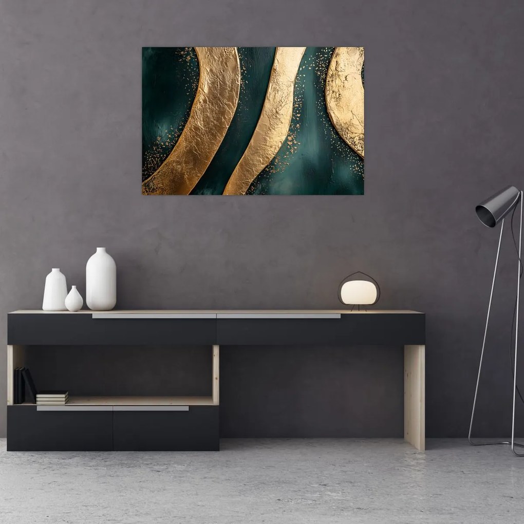 Kép - Zöld absztrakció arannyal I. (90x60 cm)