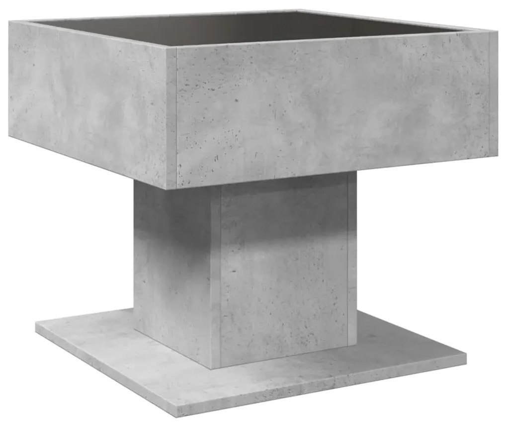 betonszürke szerelt fa dohányzóasztal LED-del 50 x 50 x 45 cm