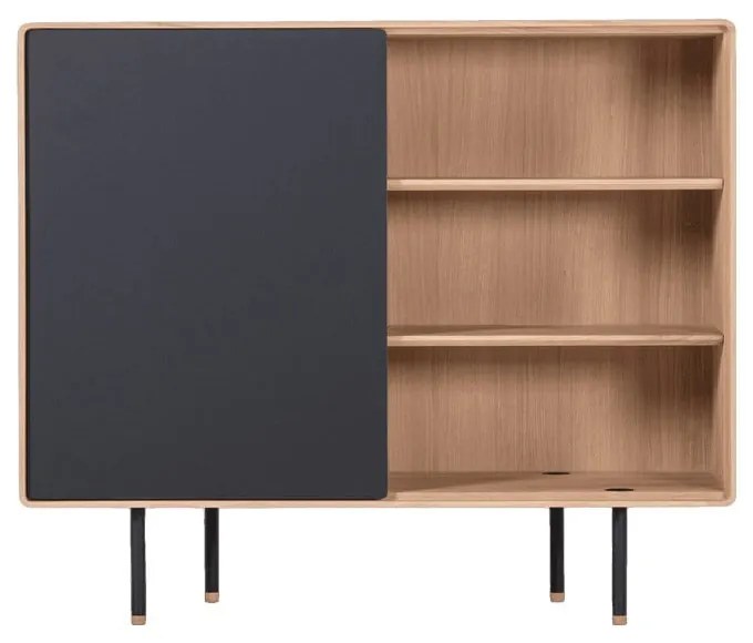 Fekete-natúr színű tölgyfa alacsony komód 118x100 cm Fina – Gazzda