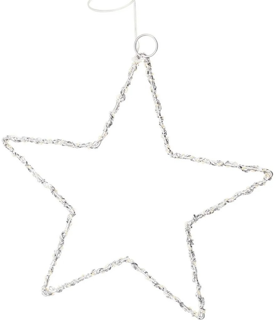 Világító karácsonyi dekoráció Csillag, 30 cm,ezüst, LED meleg fehér, elemes