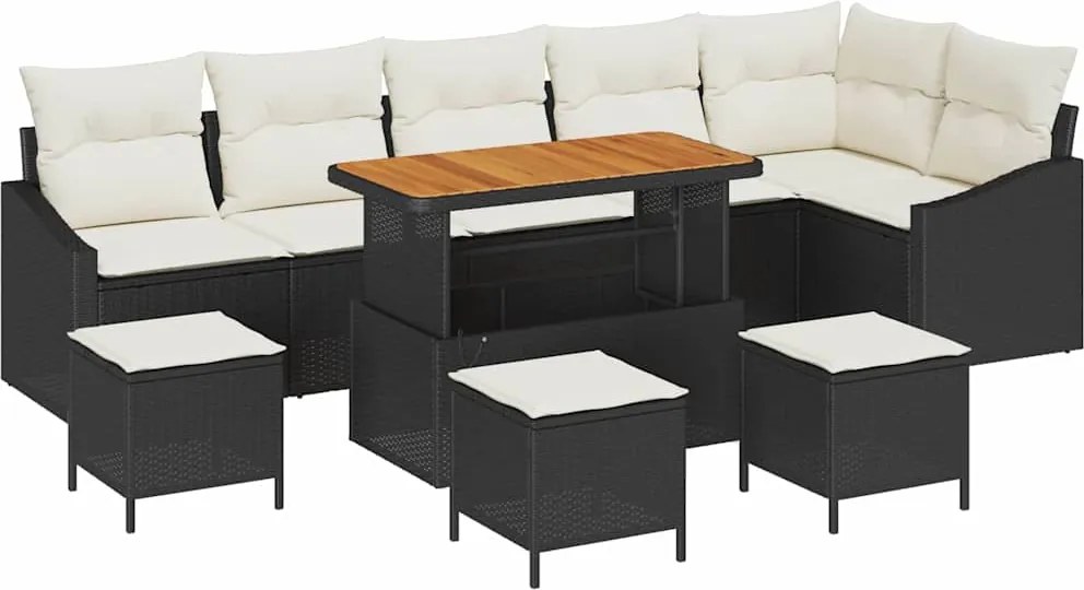 vidaXL Kerti Kanapé Szett párnával tárolóval 10 pcs Fekete Poli rattan