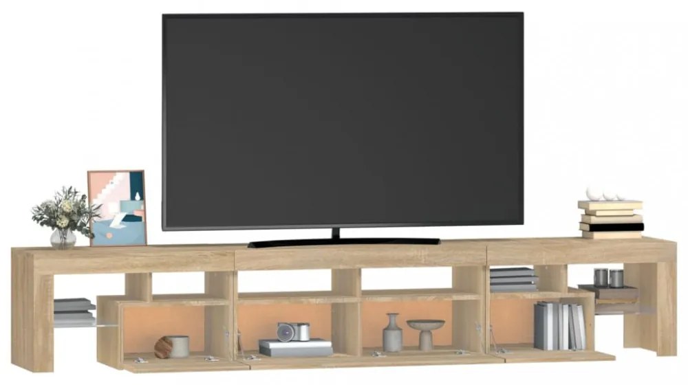 sonoma tölgy színű TV-szekrény LED-lámpákkal 230x36,5x40 cm