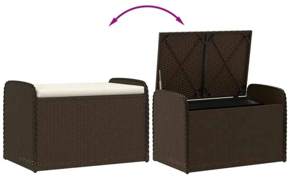 barna polyrattan tárolópad párnával 80 x 51 x 52 cm