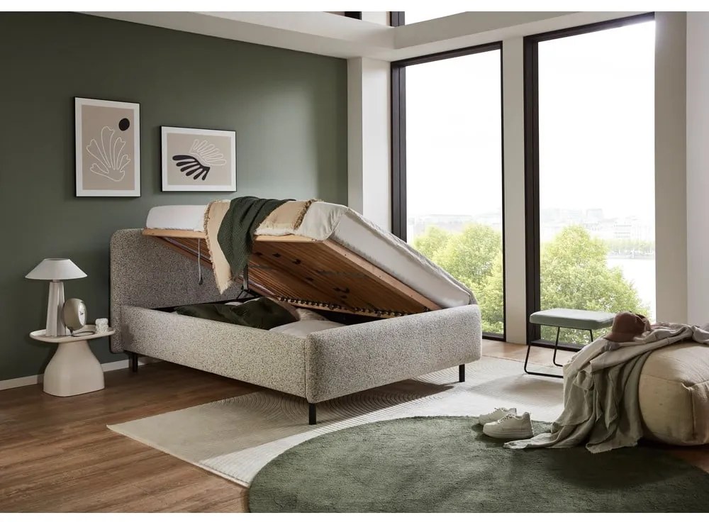 Bézs kárpitozott ágyneműtartós franciaágy ágyráccsal 140x200 cm Primo – Meise Möbel