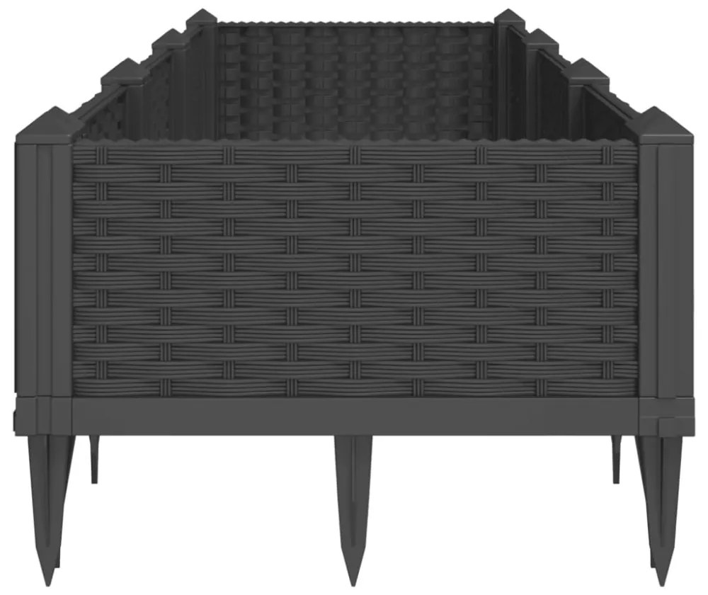 vidaXL fekete polipropilén kerti virágláda cövekekkel 125x40x28,5 cm