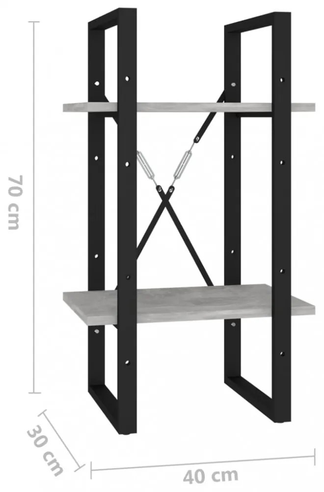 2-szintes betonszürke szerelt fa könyvszekrény 40 x 30 x 70 c