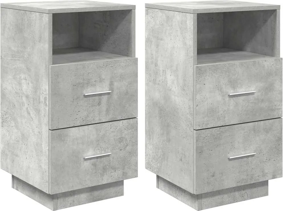 vidaXL 2 db betonszürke éjjeliszekrény 2 fiókkal 36x36x68 cm