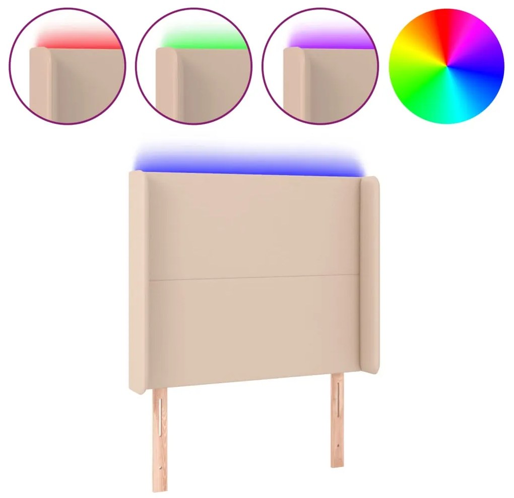cappuccino műbőr LED-es fejtámla 83x16x118/128 cm