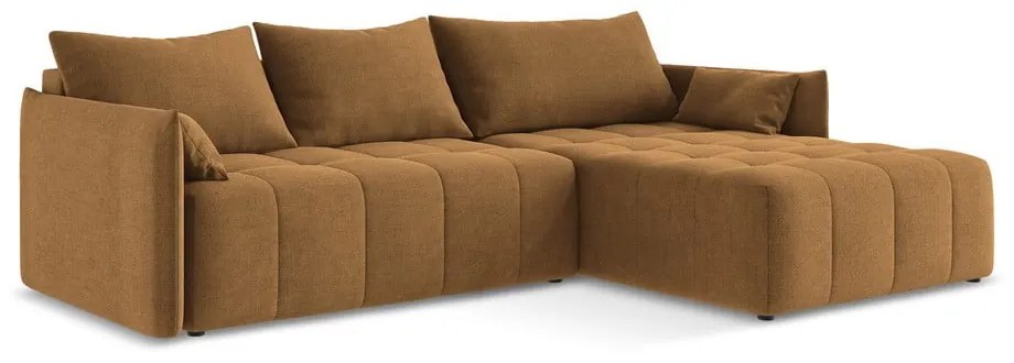 Terrakotta színű kinyitható-tárolóhelyes sarokkanapé (jobb oldali-heverő résszel) Moku – Makamii