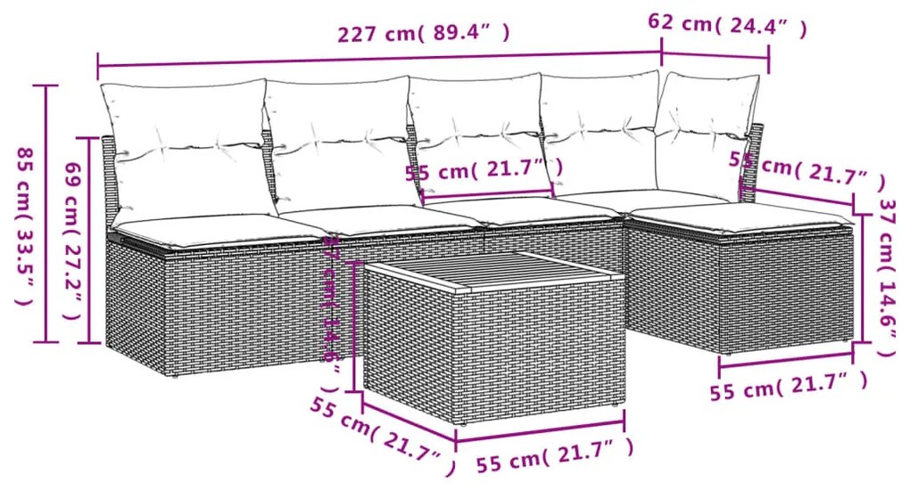 6 részes szürke polyrattan kerti ülőgarnitúra párnákkal