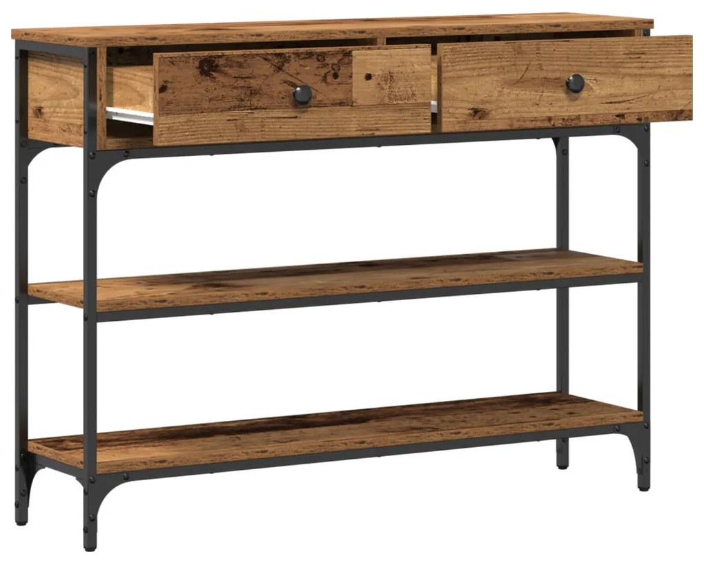 Konzol Asztal Régi Fa 100x25x75 cm Mérnöki Fa és Acél