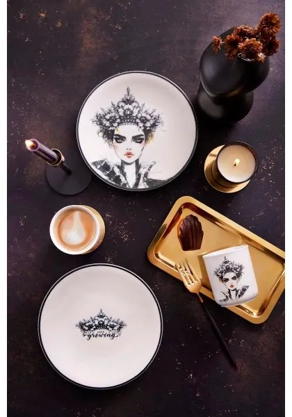 4 darabos porcelán étkészlet – fekete/fehér