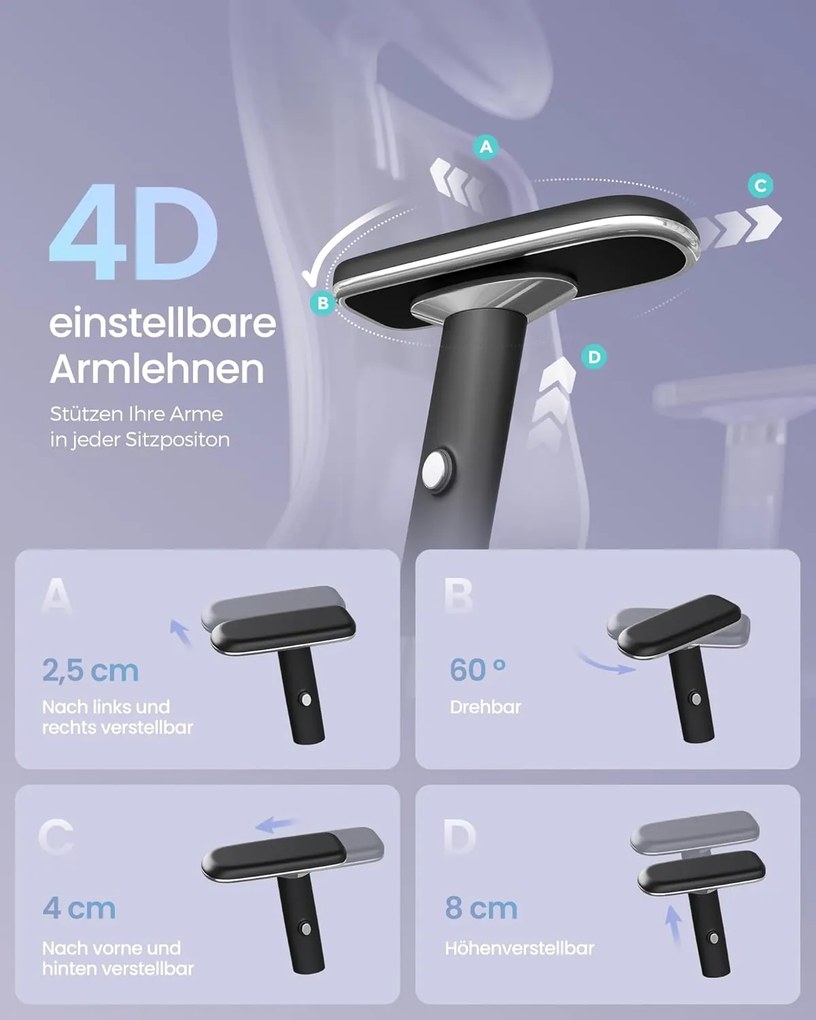 SONGMICS ergonomikus irodai szék állítható derék- és fejtámlával, max. 150 kg terhelhetőség, fekete