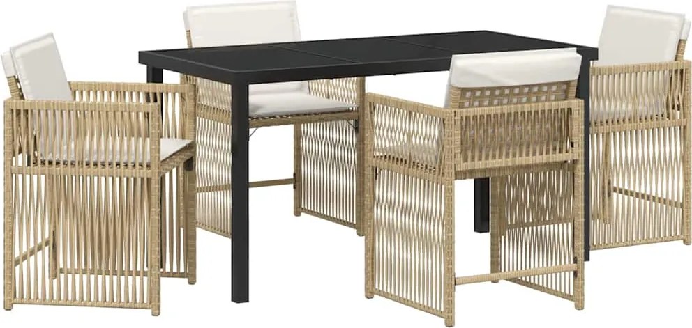 vidaXL Kert étkező szett 5 pcs Bézs polirattan