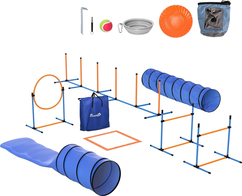 PawHut 11 részes kutya agility készlet — állítható ugrások és 2 alagút | Aosom