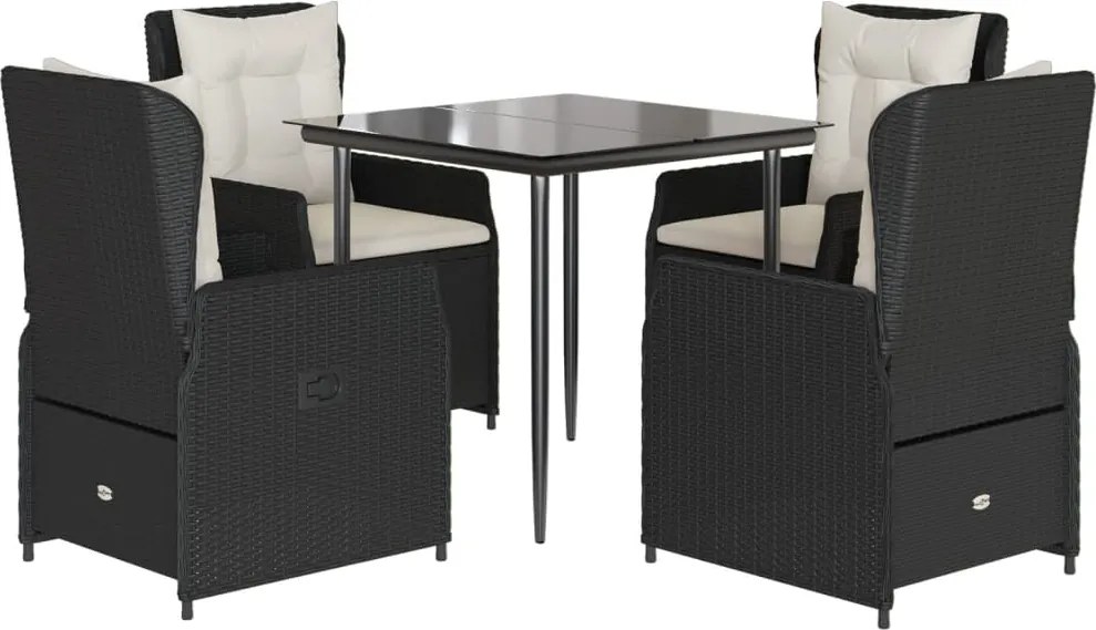 vidaXL 5 részes fekete polyrattan kerti étkezőgarnitúra párnákkal