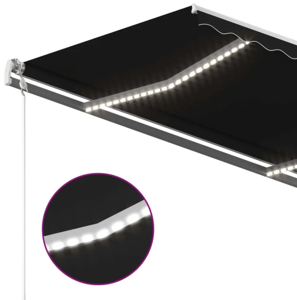 Antracitszürke szélérzékelős és LED-es napellenző 400x300 cm