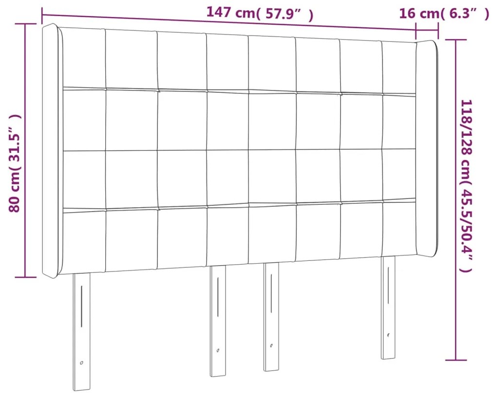fekete bársony LED-es fejtámla 147x16x118/128 cm