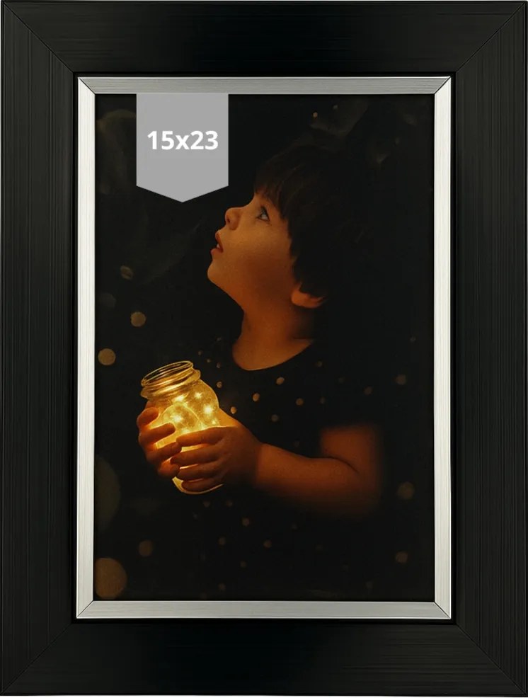 Képkeret 15x23 gloria fekete, ezüst csíkkal elegáns