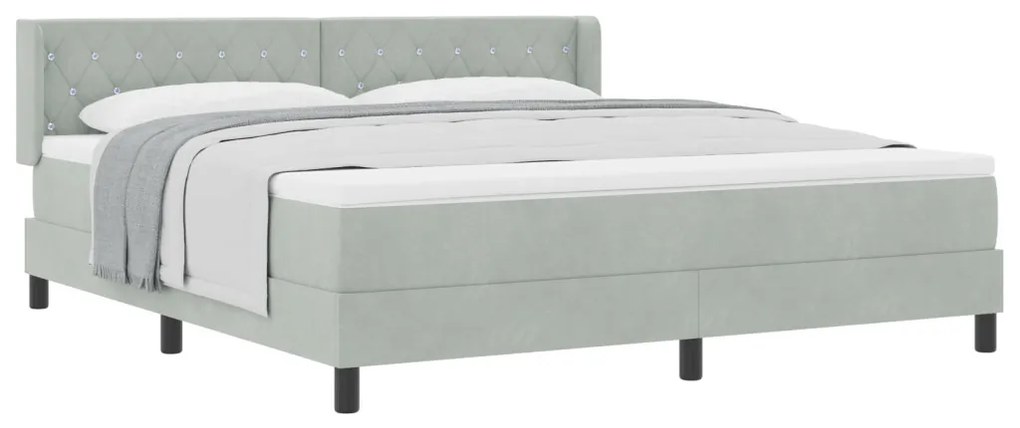 Boxspring Ágy Mattal Világosszürke 180x200 cm Bársony