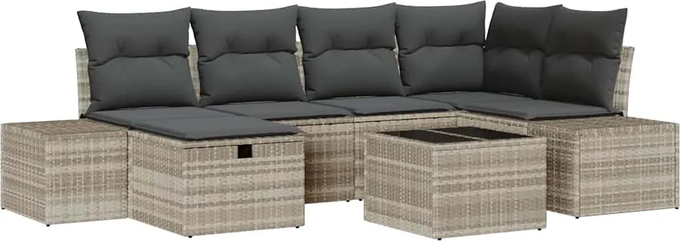 vidaXL Kerti Kanapé Szett párnával 7 pcs Világosszürke polirattan