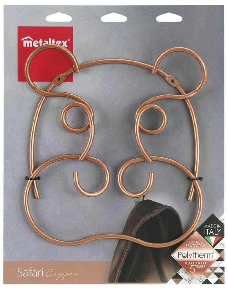 Rézszínű acél fali akasztó Hippo – Metaltex