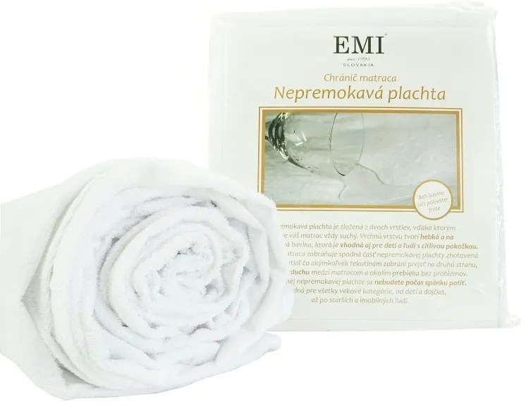 EMI fehér vízhatlan lepedő a sarkakon gumiszalaggal, Bővített lap 160x220