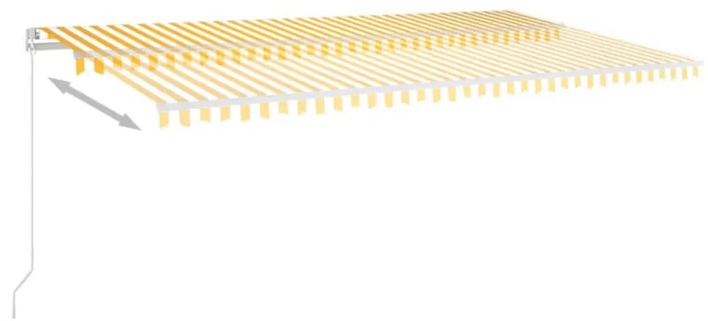 Sárga és fehér kézzel kihúzható LED-es napellenző 600x300 cm